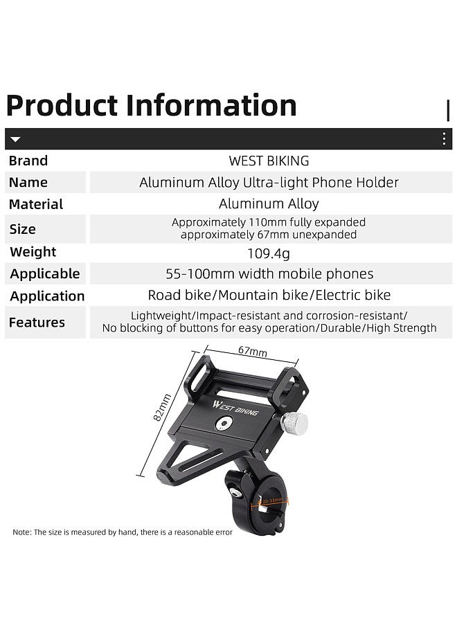 MobilePhone Holder Bicycle MobilePhone Navigation Fixed Bracket Bike Handlebar Aluminum Alloy MobilePhone Rack SmartPhone Support