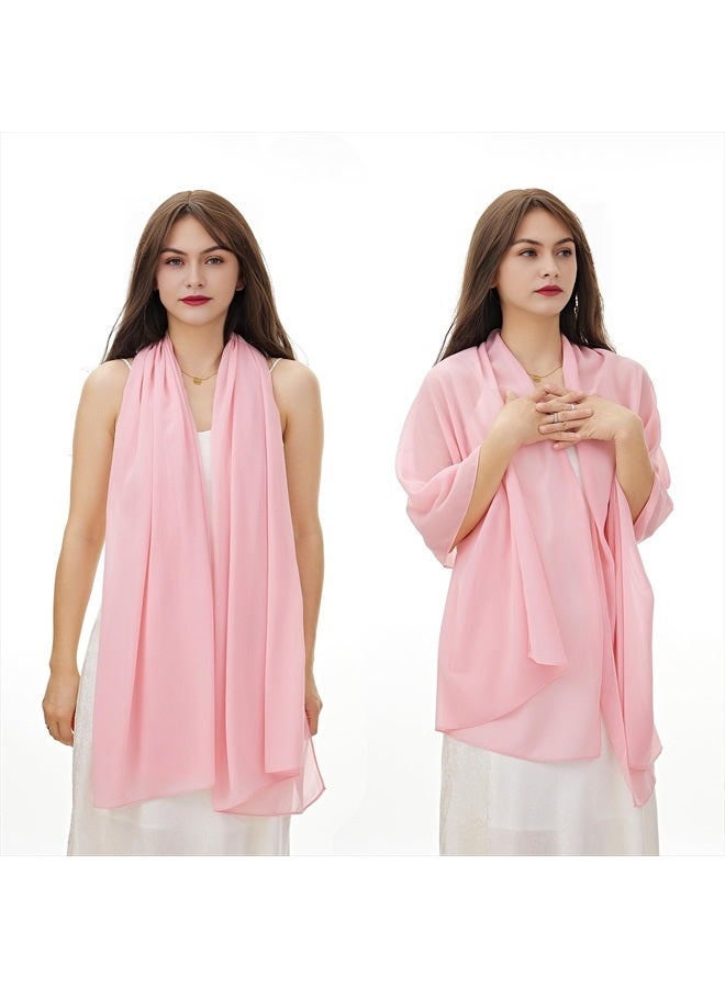 for Women Lightweight Breathable Solid Color Soft Chiffon Long Fashion Scarves Sunscreen Shawls (Peach pink)