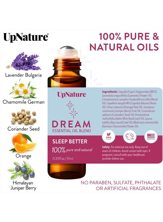 Dream Essential Oil Roll On Blend – Sleep Essential Oil for Good Night Sleep, Calming Oil, Aromatherapy Oil with Lavender Essential Oil and Chamomille Oil - Perfect Stocking Stuffer