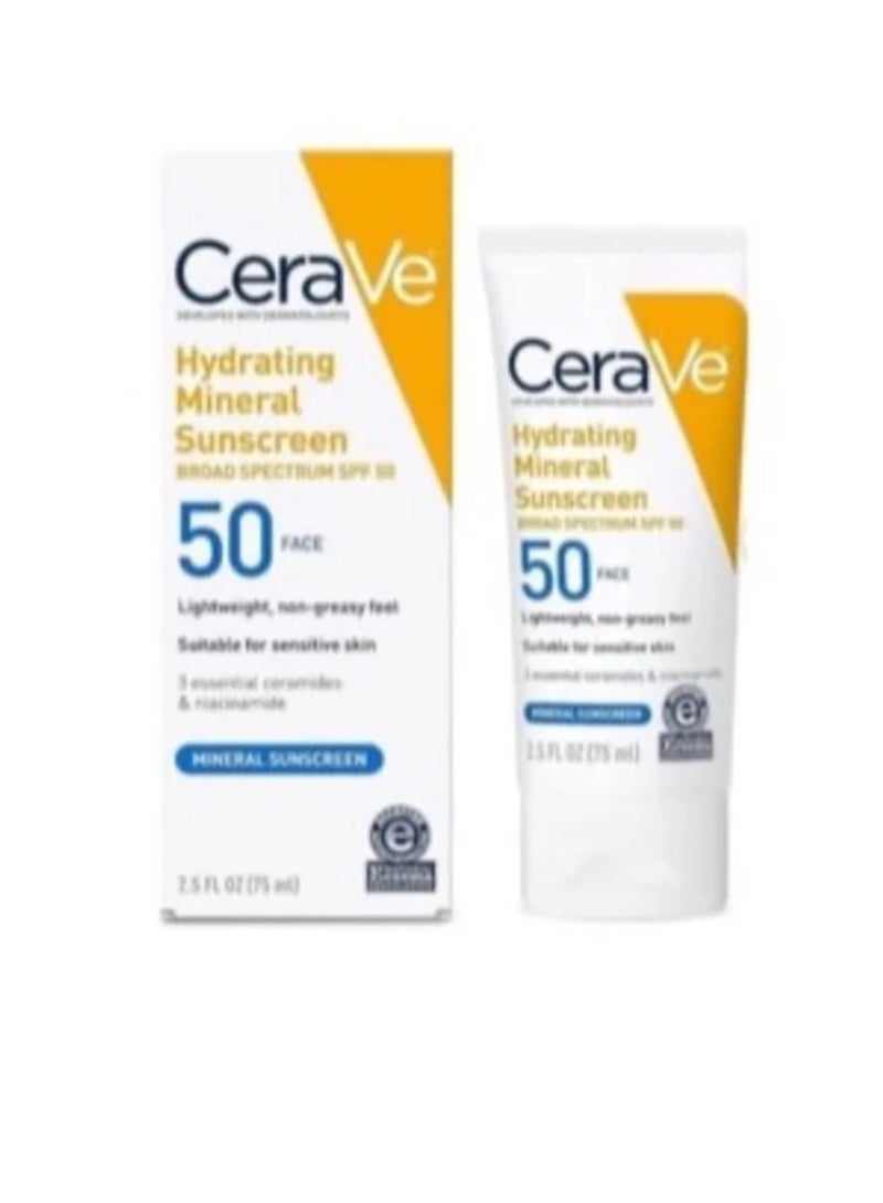 CeraVe 100% Mineral Sunscreen SPF 50 | Face sunscreen with zinc oxide and titanium dioxide for sensitive skin | 2.5 oz