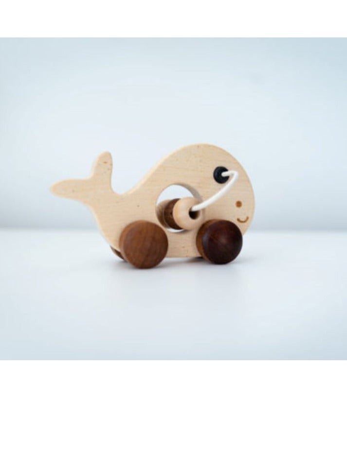 Baby Wooden Toy Whale, Wooden Toy Whale with Wheels | 3 Piece Montessori Wooden Animal Cart for Toddlers | Suitable for boys and girls with developing skills