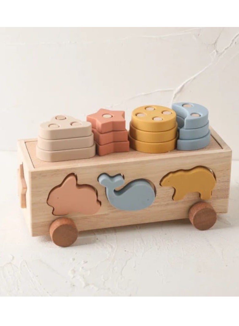 Wooden Montessori Toys with Silicone Stacking Shape Sorter for Toddlers Preschool Learning Educational Sensory Toys for Baby Toddlers Learn