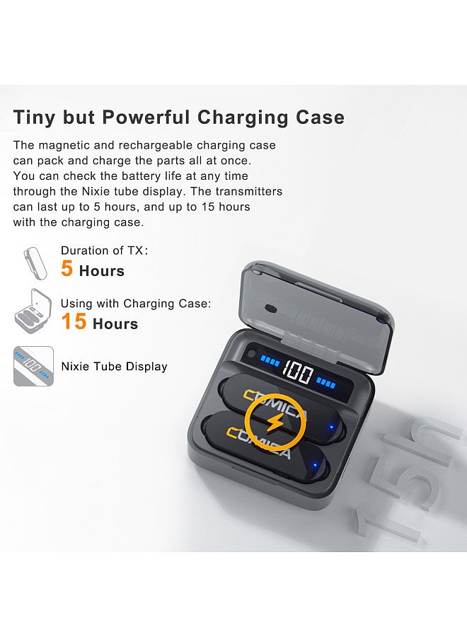 Vimo S-UC Wireless Microphone System with 1 Receiver & 2 Microphones 200M Transmission Range Built-in Battery with Charging Case Replacement for Android Phones Live Streaming Interview Vlog
