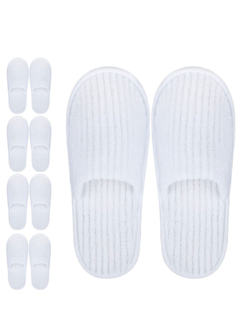 Disposable Slippers 4 Pairs Closed Toe Spa Slippers Coral Fleece Washable Home Slippers for Women Men Guests Hotels House Slippers Housewarming Party Indoors Bathroom Traveling (White)