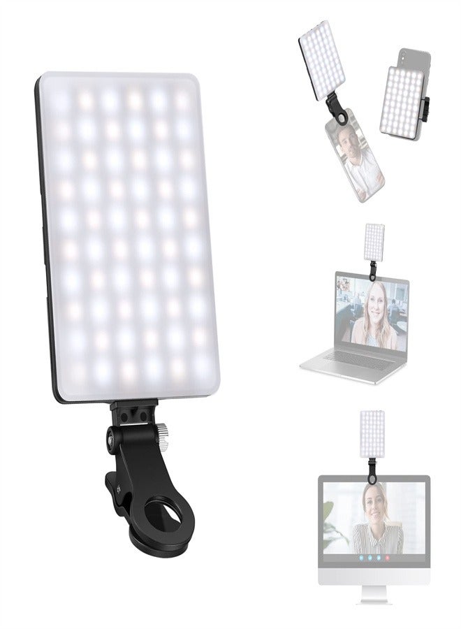 LED Selfie Light with Front & Back Phone Clip, High Power 60 LED 2000mAh Rechargeable CRI 95+, 3 Light Modes, Portable Clip on Light for Phone/Tablet/Laptop, Zoom Call TikTok Video Fill Light