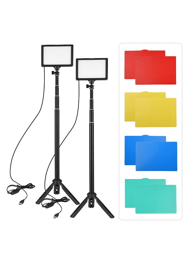 2pcs USB LED Video Light Kit Photography Lighting 3200K-5500K 120pcs Beads 14-level Dimmable