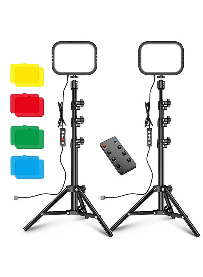APL-FL19 USB LED Video Light Photography Fill Light Video Conference Lighting Kit 3300K-5600K 10-Level Brightness with Metal Light Stand Flexible Ballhead Remote Control Color Filters,  2-Pack