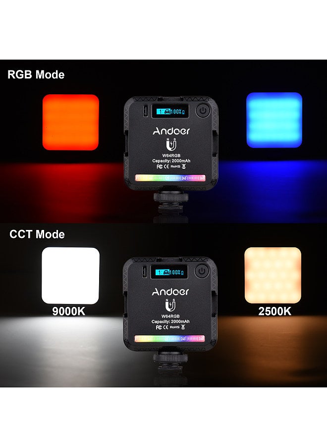 W64RGB Pocket RGB LED Video Light Kit Video Conference Lighting CRI95+ 2500K-9000K Dimmable 20 Lighting Effects Magnetic Backside