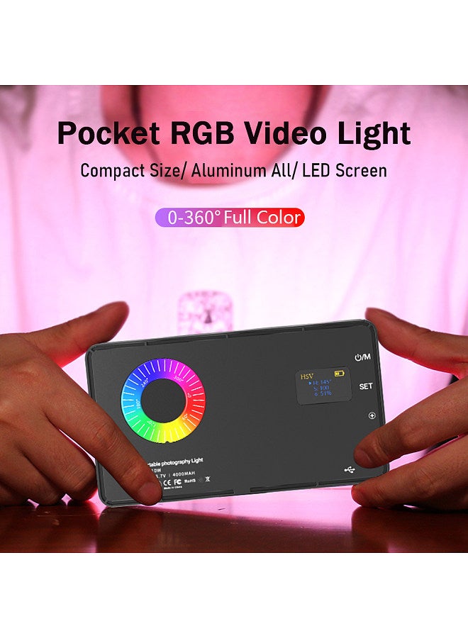 Portable RGB Video Light LED Fill Light Panel 3000K-8500K Dimmable 12 Lighting Effects CRI97+ Built-in Battery with Cold Shoe Adapter