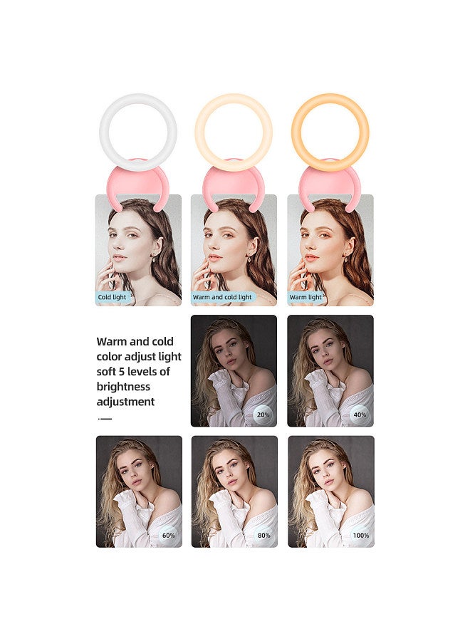 10cm/4in Phone Ring Light 2W Bi-color Selfie light Clip-on Phone Light 3000K-7000K Color Temperature Dimmable 5 Level Brightness 180°Rotatable