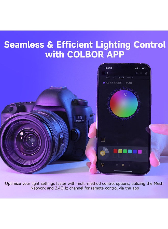 W60R Pocket RGB Video Light 60W Photography LED Fill Light 2700K-6500K Dimmable APP Control for Vlog Live Streaming Video Recording