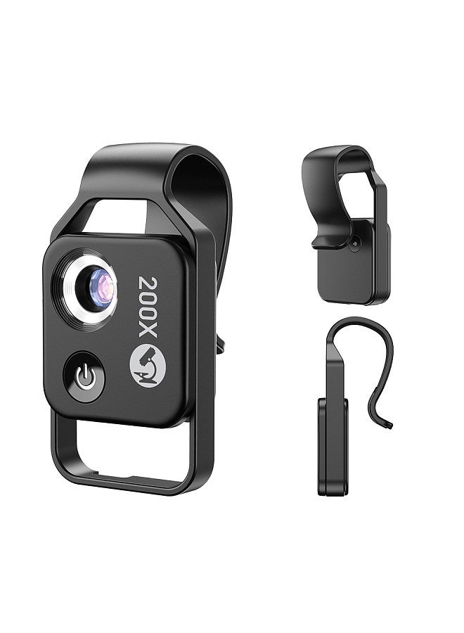 MS002 200X Professional Phone Microscope Lens with Universal Phone Clip CPL Lens for Plant Insect Hair Skin Observation Jewelry Jade Appraisal Electronics Industry Testing