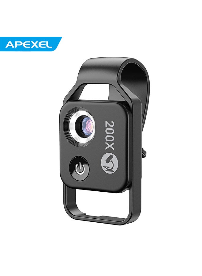 MS002 200X Professional Phone Microscope Lens with Universal Phone Clip CPL Lens for Plant Insect Hair Skin Observation Jewelry Jade Appraisal Electronics Industry Testing