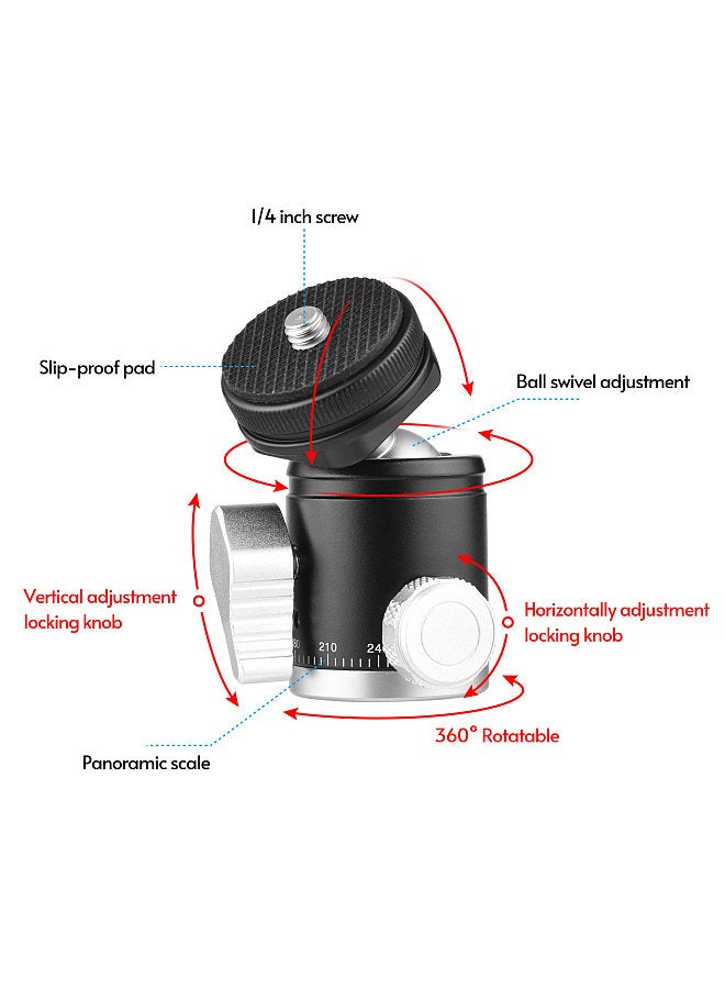 2-in-1 1/4 Screw Cold Shoe Mount Ball Head Dual Use Mini Ball Head 360° Rotatable Aluminum Alloy Ball Head for Camera Phone Holder Tripod