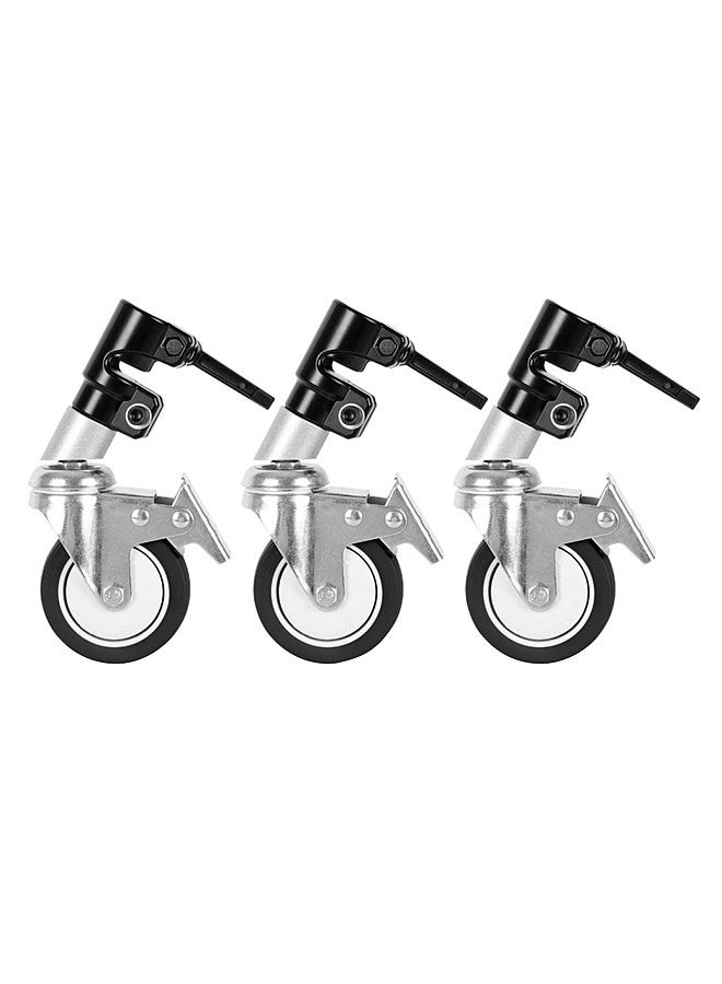 3pcs/set Professional Swivel Casters Wheels with 25mm Diameter Mounting Holes for Photography C Stand Tripod Durable Metal Construction Large Rubber Wheels