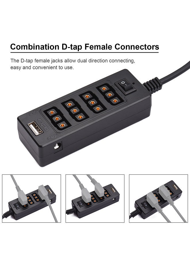 D-Tap B Type Socket D-tap Male to 8 Port D-tap Female Spliter Power Cable Connector with USB Interface 8V/12V DC Jack Replacement for ARRI RED Cameras V-mount Battery Monitors