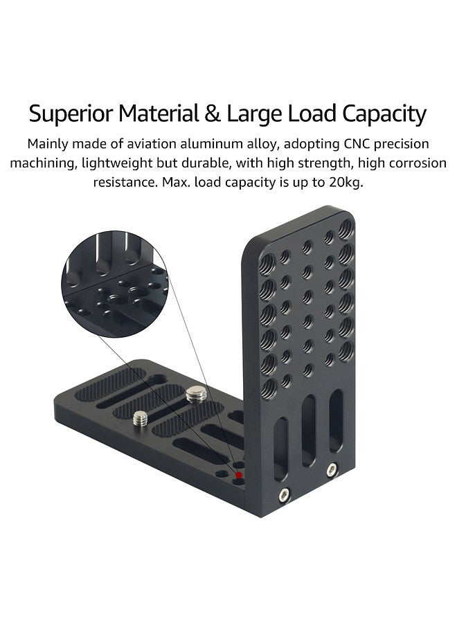 Camera Vertical Clapper L-shaped Bracket Aluminum Alloy Quick Release Plate 3/8 1/4 Inch Screw Mounts Universal for Professional 4K Video Camcorder DSLR ILDC Camera Vertical Video Shooting