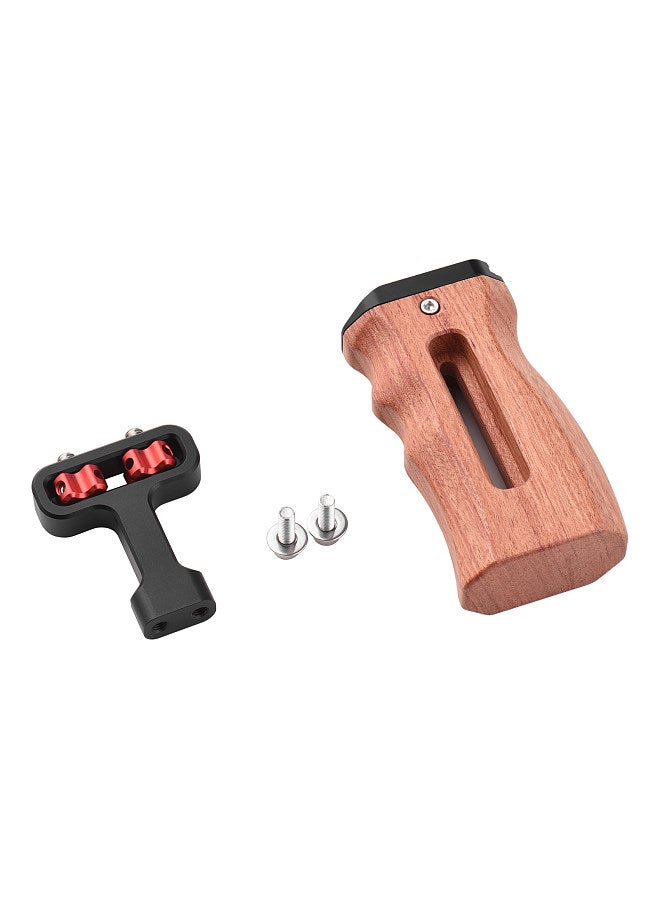 Universal Camera Cage Left/Right Side Handle Wooden Hand Grip with 1/4 Screw Hole Cold Shoe Mount for Camera Cage