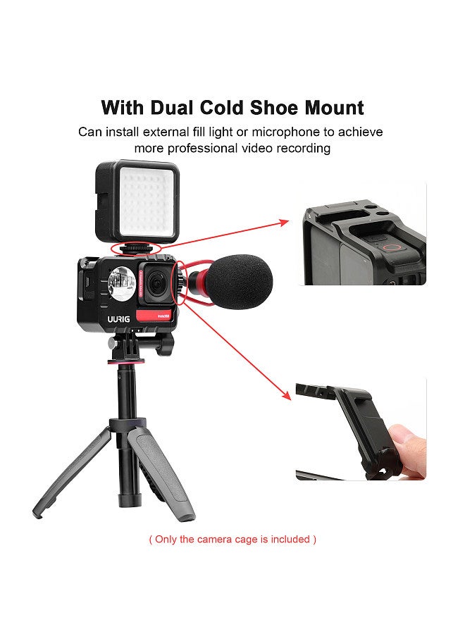 Sports Camera Video Cage with Dual Cold Shoe Mounts Selfie Mirror Protective Frame Camera Cage Vlog Accessories Replacement for Insta360 ONE RS