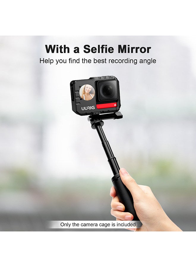 Sports Camera Video Cage with Dual Cold Shoe Mounts Selfie Mirror Protective Frame Camera Cage Vlog Accessories Replacement for Insta360 ONE RS