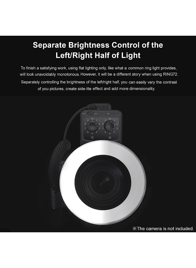 RING72 Macro LED Video Light Professional Photography Fill Light 72PCS LED Beads Color Temperature 5600K 10 Levels of Adjustable Brightness with 49mm-77mm Adapter Ring for Camera Macro Photography