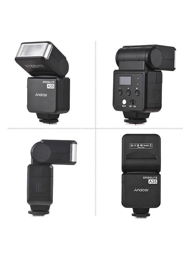 A35 Universal On-Camera Flash Electronic Speedlite with Universal Hot Shoe GN32 Wireless Trigger 1-4s Recycle Time with Trigger Transmitter Flash Speedlite