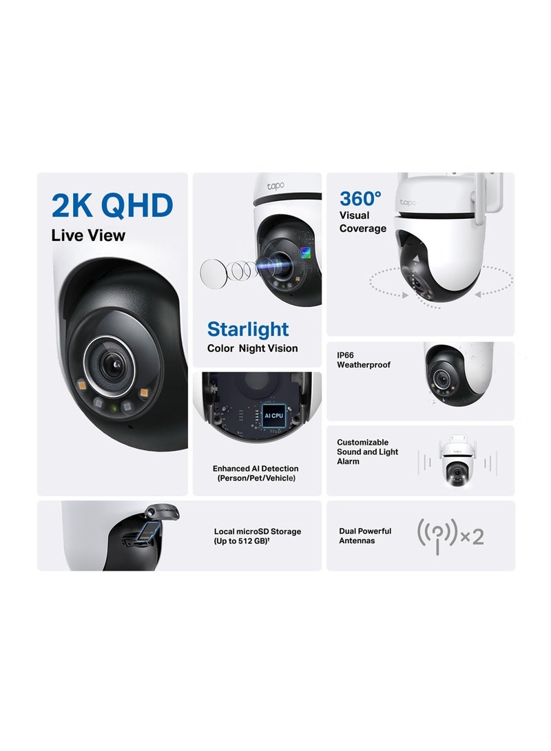 TP-Link (Tapo C520WS)  2K Outdoor Pan/Tilt Security Wi-Fi Camera,IP66 Weatherproof, AI Detection,360° Visual Coverage, Starlight Colour Night Vision, Cloud &Local Storage, Works with Alexa&Google Home