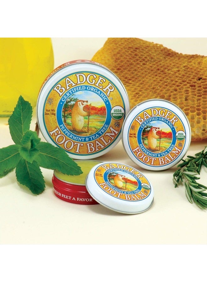 Foot Balm, Peppermint & Tea Tree, Heel Balm for Dry Cracked Feet, Certified Organic, Foot Balm with Essential Oils, Extra Virgin Olive and Jojoba Oils, 0.75 oz