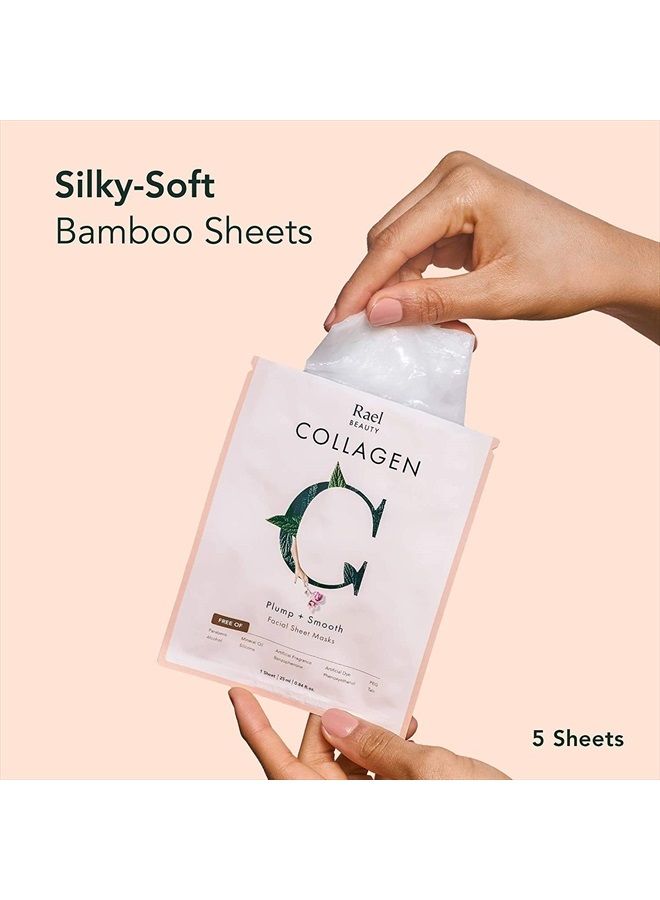 Face Mask Skin Care, Collagen Face Masks - Bamboo Facial Sheet Mask with Collagen Essence and Fruit Extracts, All Skin Types, Nourishing and Moisturizing (Collagen, 5 Sheets)