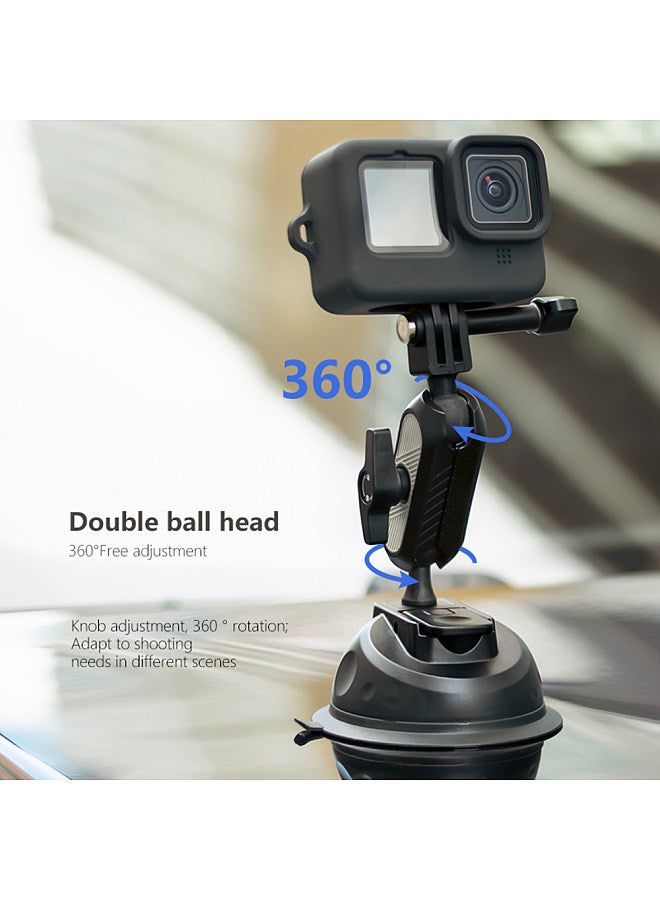 Suction Cup Phone Mount Suction Cup Mount with Dual 360°Rotatable Ball Head Sports Camera Adapater with Fixed Screw Compatible with iPhone GoPro 12/11/10/9/8/7 Insta 360 and Other Action Cameras