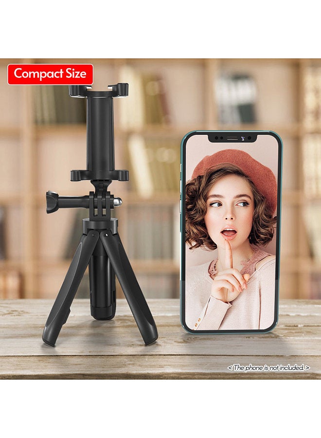 Portable Foldable Mini Desktop Tripod Phone Holder with 3 Sections Extendable Adjustable Phone Clip Length for Smartphone Vlog Recording Selfie Live Stream