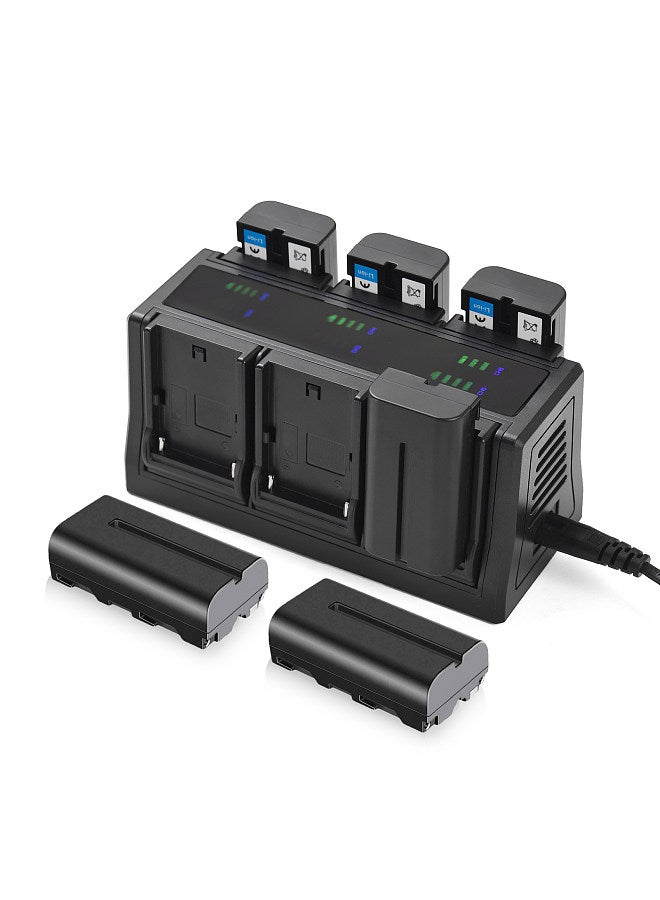 NP-F550 Battery Charger 6-Slot Charger with LED Indicators Detachable Charging Base 8.4V 850mA Compatible with Sony NP-F970/NP-F960/NP-F950/NP-F930/NP-F770/NP-F750/NP-F570/NP-F550 Battery