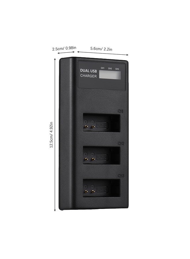 LP-E12 Battery Charger 3-Slot Charger with LED Indicators Micro USB & Type C Port + 3pcs LP-E12 Batteries 7.2V 1250mAh