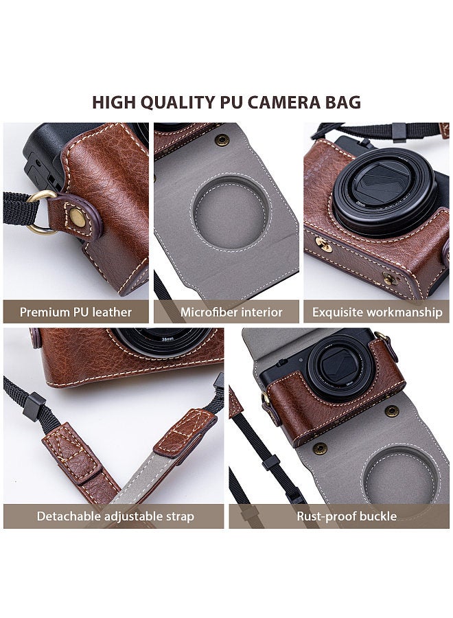 Digital Camera Protective Case PU Leather Camera Storage Bag with Removable Shoulder Strap Compatible with Sony ZV1