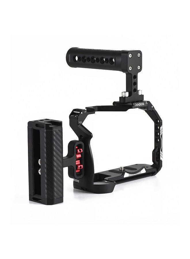 Camera Cage + Top Handle + Side Grip Kit Aluminum Alloy Video Cage with Cold Shoe Mount Numerous 1/4 Inch Threads Replacement for Canon R7 Camera
