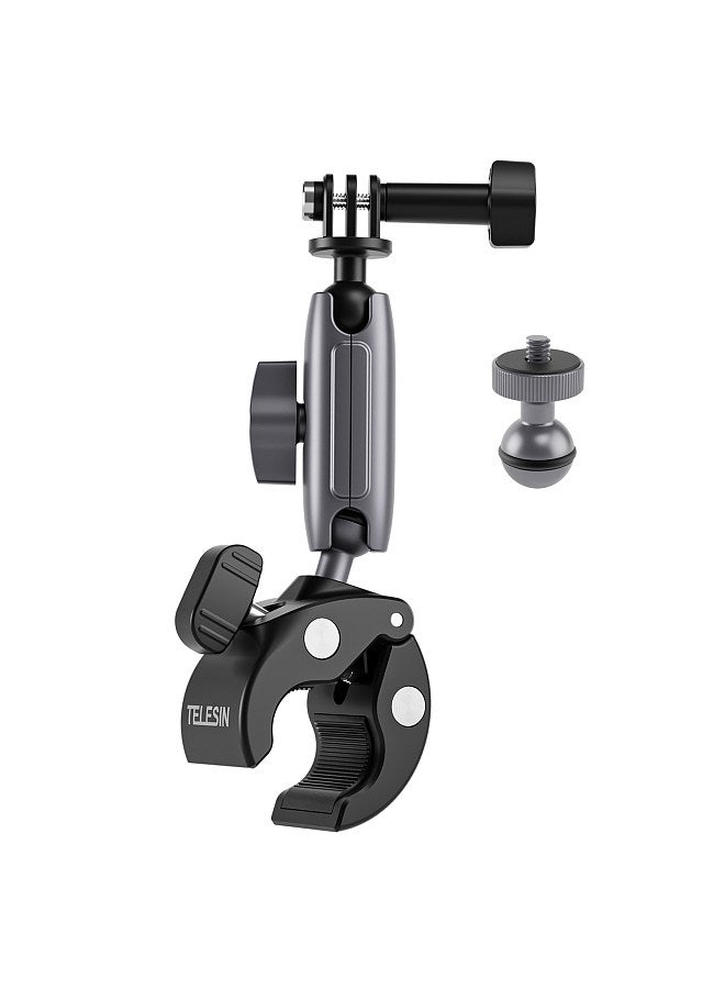 GP-HBM-001 Bicycle Handlebar Super Clamp Mount Aluminum Alloy Dual 360° Rotatable Ball Head with Sports Camera Mount Adapter & 1/4 Inch Screw Mount Adapter Replacement for GoPro 11/10