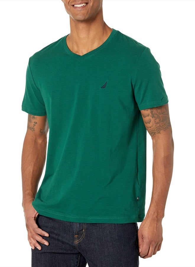Men's Short Sleeve Solid Slim Fit V-Neck T-Shirt, Pine Green, Large