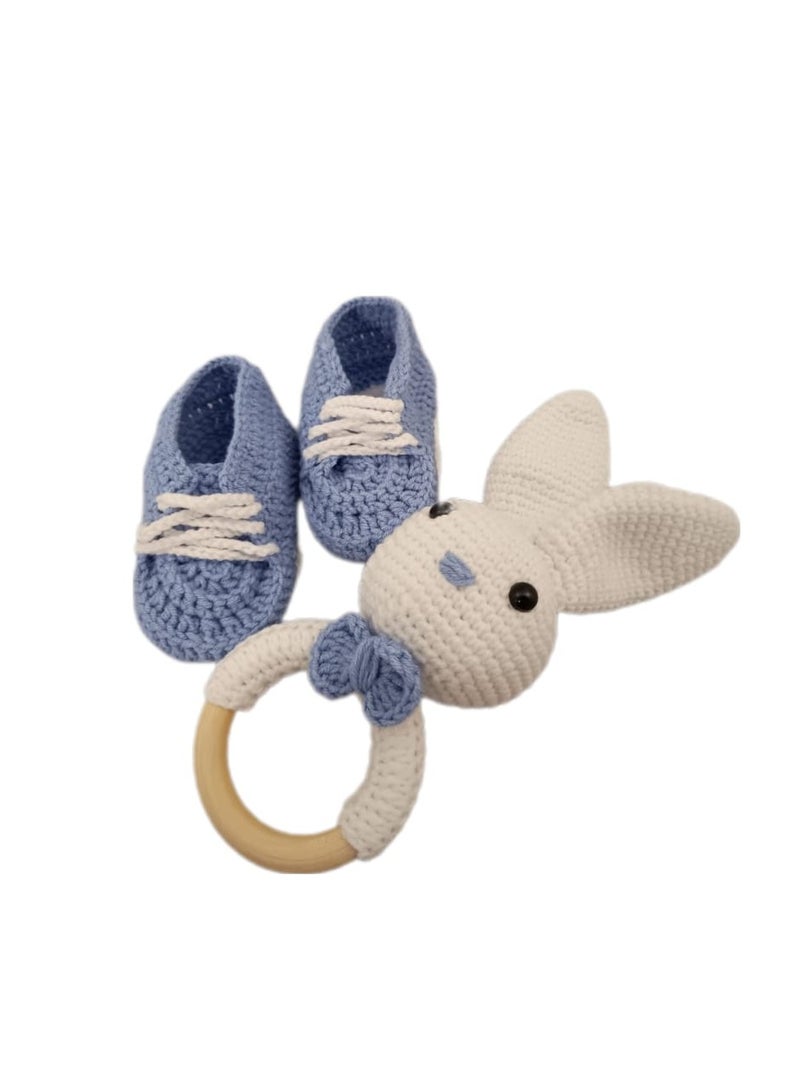 Pikkaboo-Heavenly Hugs Mr. Rabbit Handmade Crochet Teether and Booties