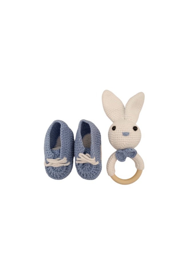 Pikkaboo-Heavenly Hugs Mr. Rabbit Handmade Crochet Teether and Booties