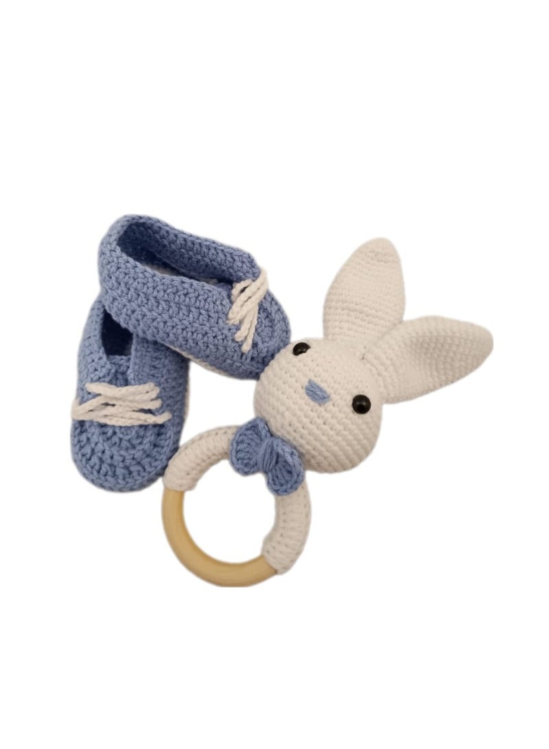 Pikkaboo-Heavenly Hugs Mr. Rabbit Handmade Crochet Teether and Booties