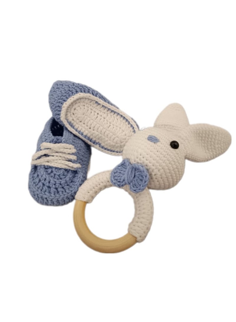 Pikkaboo-Heavenly Hugs Mr. Rabbit Handmade Crochet Teether and Booties