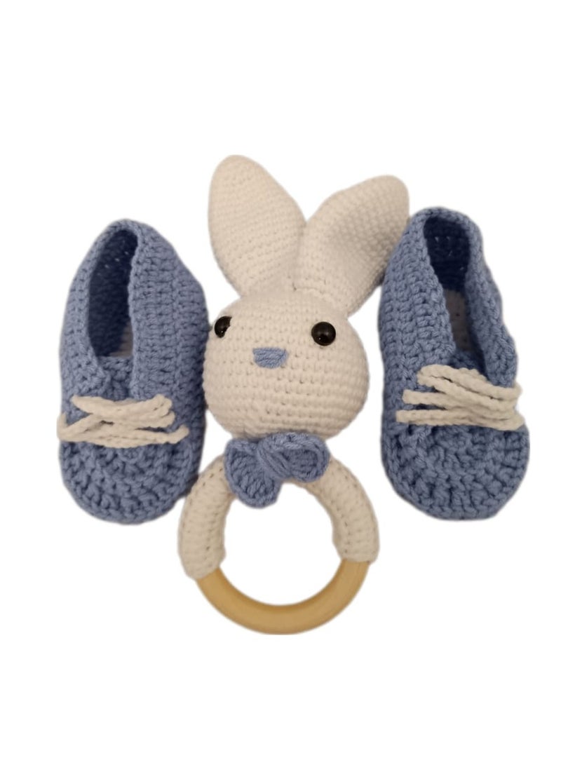 Pikkaboo-Heavenly Hugs Mr. Rabbit Handmade Crochet Teether and Booties