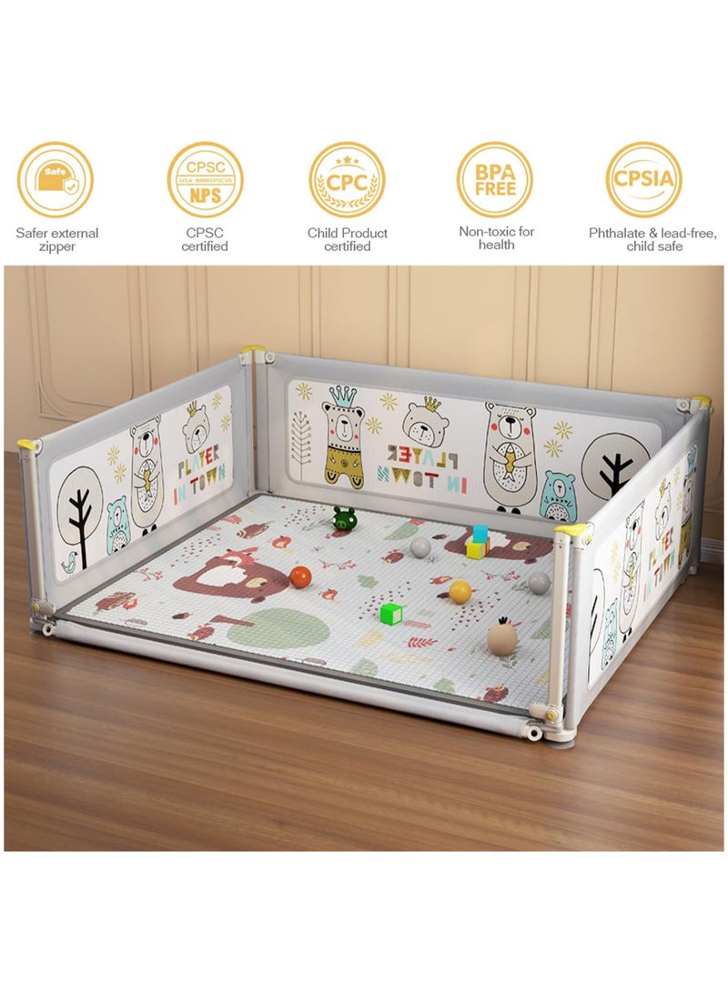 Baby Playpen Not Include Playmat，Sturdy Safety Play Yard Playpen for Babies and Toddlers，Baby Fence Play Pen Playard with Suction Cup Bases and Soft Breathable Mesh (150 * 180cm)