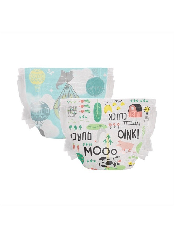 Clean Conscious Diapers | Plant-Based, Sustainable | Above It All + Barnyard Babies | Club Box, Size 1 (8-14 lbs), 78 Count