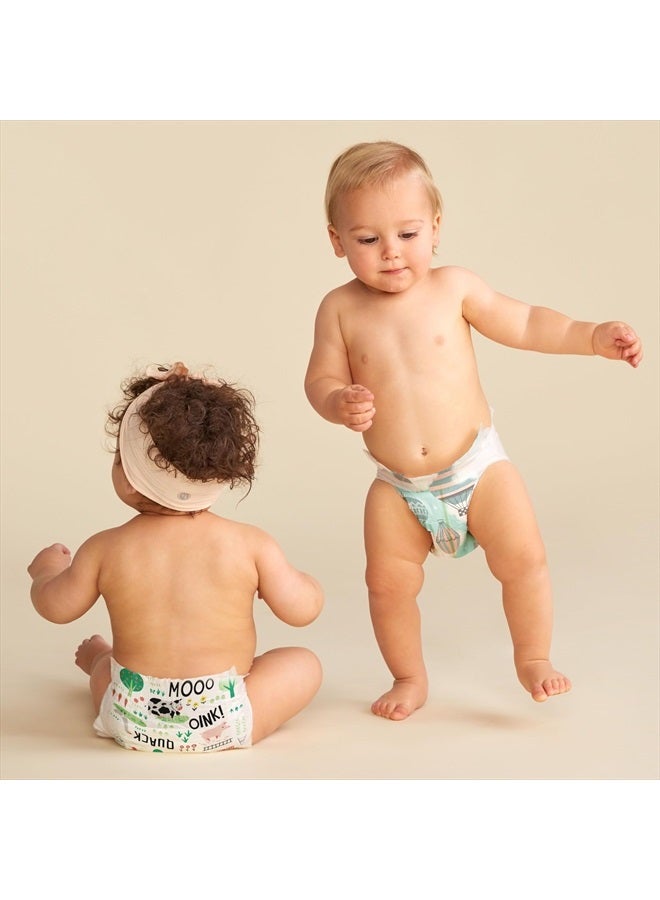 Clean Conscious Diapers | Plant-Based, Sustainable | Above It All + Barnyard Babies | Club Box, Size 1 (8-14 lbs), 78 Count