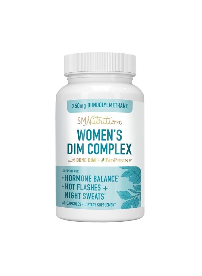DIM Supplement Complex 250 mg | Hormone Balance for Women | Estrogen Menopause Relief, Hot Flashes & Night Sweats, PCOS & Estrogen Metabolism Support Supplements with Dong Quai | Gluten-Free | 60 Ct
