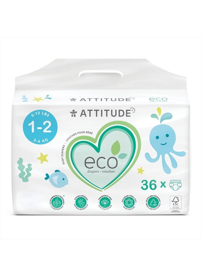 Biodegradable Baby Diapers, Non-Toxic, Eco-Friendly, Safe for Sensitive Skin, Chlorine-Free & Leak-Free, Plain White (Unprinted), Size 1-2 (6-13 lbs), 36 Count (16220)