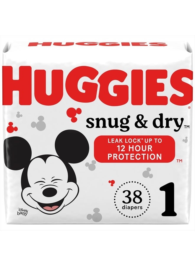 Huggies Size 1 Diapers, Snug & Dry Newborn Diapers, Size 1 (8-14 lbs), 38 Count