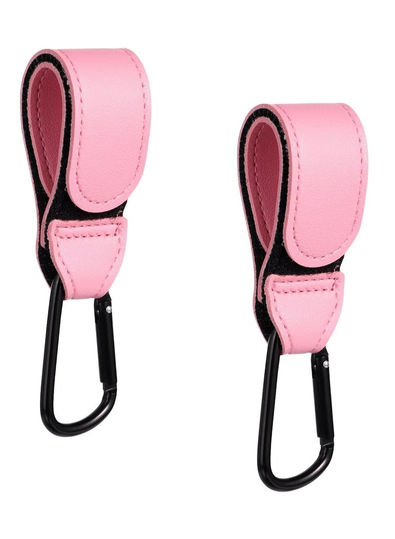 Baby Stroller Hooks Bag Hooks For Hanging Diaper Bags Multipurpose Velcro Hooks For Grocery Shopping Bags Premium Vegan Leather Pram Straps 2 Pieces, Pink