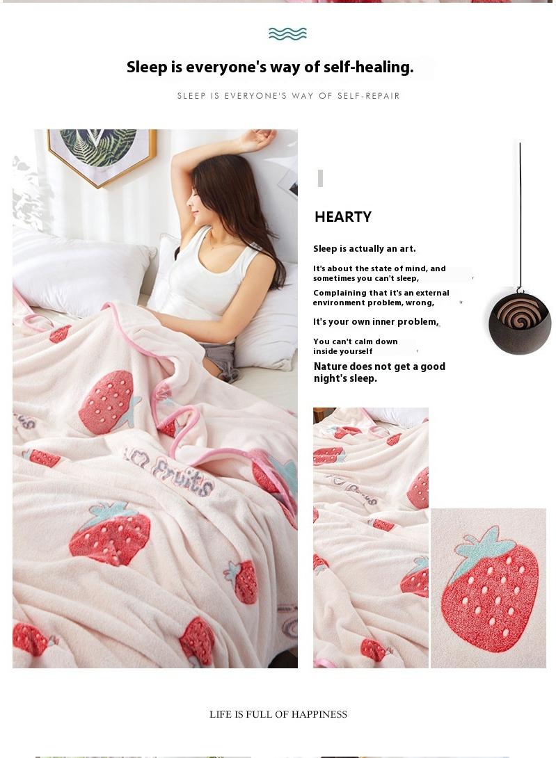 1-Piece Strawberry Pattern Interesting Cozy Blanket Air Conditioning Blanket
